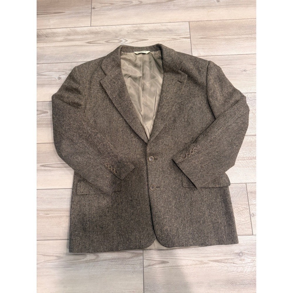 Evan-Picone Foleys Mens Brown Tweed Blazer Two Button Wool Jacket Made in USA